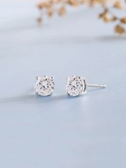 Ornate Jewels - 925 Silver 1 Carat American Diamond Solitaire Stud Earrings For Women & Girls (One Size)