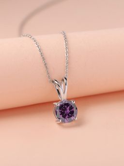 Ornate Jewels - 925 Silver 2 Carat Purple Amethyst Solitaire Pendant With Chain For Women & Girls (One Size)