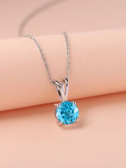 Ornate Jewels - 925 Silver 2 Carat Blue Topaz Solitaire Pendant With Chain For Women & Girls (One Size)