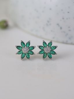 Ornate Jewels - 925 Silver Marquise Green Emerald Flower Stud Earring For Women & Girls (One Size)