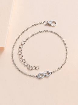 Ornate Jewels - 925 Silver American Diamond Infinity Bracelet For Women & Girls (Free Size)