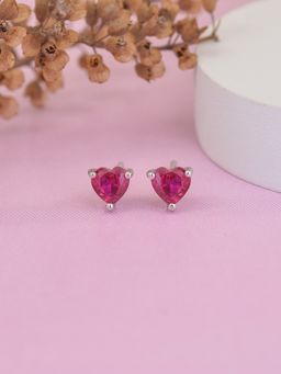 Ornate Jewels - 925 Silver 0.5 Carat Red Ruby Heart Studs Earring For Women & Girls (One Size)