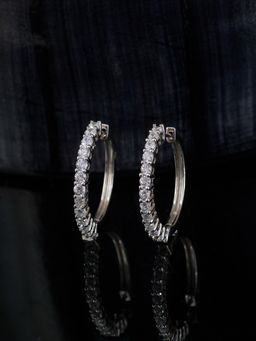 Ornate Jewels - 925 Silver American Diamond Bali Hoop Earrings For Women & Girls (One Size)
