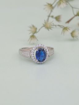Ornate Jewels - 925 Silver 1.5 Carat Blue Sapphire Halo Ring For Women & Girls