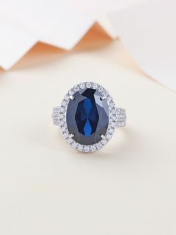 Ornate Jewels - 925 Silver 5.5 Carat Oval Blue Sapphire Halo Ring For Women & Girls