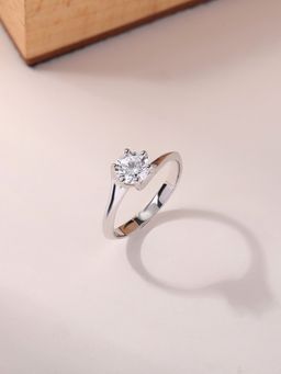 Ornate Jewels - 925 Silver 2 Carat American Diamond Solitaire Ring For Women & Girls