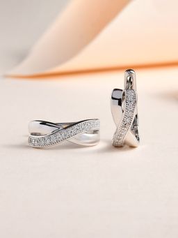 Ornate Jewels - 925 Silver American Diamond Bali Hoop Earring For Women & Girls (One Size)