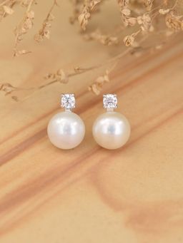 Ornate Jewels - 925 Silver 7 Mm Round White Pearl Stud Earring For Women & Girls (One Size)