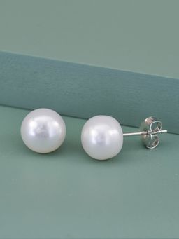 Ornate Jewels - 925 Silver 8 MM Fresh Water Pearl Stud Earring for Women and Girls (Free Size)
