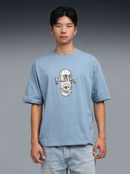 Puma - Graphic Printed Men Blue Boxy Cotton T-Shirt