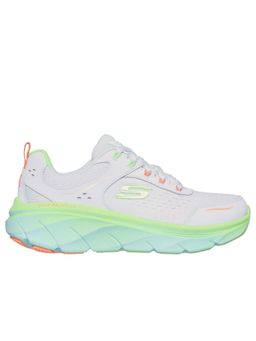 SKECHERS - Women D'Lux Walker 2.0 Neon Sites White Casual Lace Up Sneakers