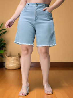Miss Chase - A+ Curve Collection Plus Size Women's Light Blue Stretchable Denim Shorts