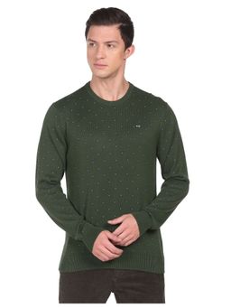 Arrow Sports - Men Olive Crew Neck Patterned Knit Sweater