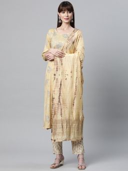 Readiprint - Straight Style Rayon Fabric Yellow Kurta (Set of 3)