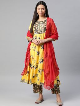 Readiprint - Rayon Fabric Yellow Anarkali (Set of 3)