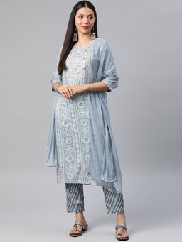 Readiprint - Straight Style Rayon Fabric Blue Kurta (Set of 3)