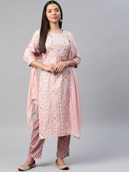 Readiprint - Straight Style Rayon Fabric Pink Kurta (Set of 3)
