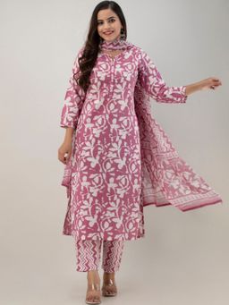 Readiprint - Straight Style Cotton Fabric Purple Printed Kurta (Set of 3)