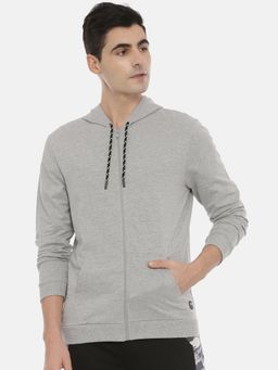 3PIN - Men Grey Solid Hooded Sweatshirt