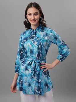 Masakali.Co - Women Blue Relaxed Floral Semi Sheer Printed Casual Shirt