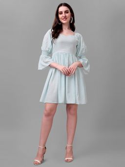 Masakali.Co - Sea Green White Checked Fit Flare Dress