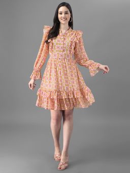 Masakali.Co - Abstract Printed Ruffled Georgette Flounce A-Line Dress