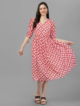 Masakali.Co - Geometric Printed Georgette A-Line Midi Dress