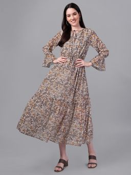 Masakali.Co - Ethnic Motifs Tie-Up Neck Georgette A-Line Midi Dress