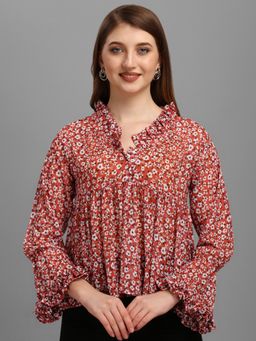 Masakali.Co - Women Red Floral Print Georgette Top