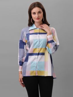 Masakali.Co - Women Multi-Colored Relaxed Semi Sheer Checked Casual Shirt