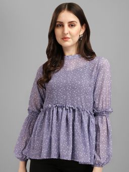 Masakali.Co - Women Purple Floral Bishop Sleeves Georgette Empire Top