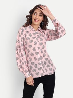 Masakali.Co - Women Pink Relaxed Semi Sheer Printed Polyester Casual Shirt