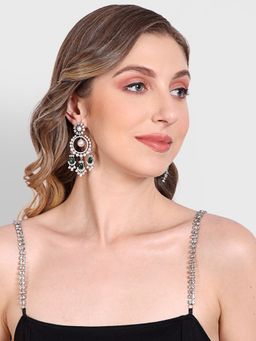 Auraa Trends - Rhodium Plated American Diamond Contemporary Drop Earrings