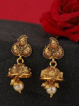Carlton London - Gold-Toned and Off White Dome Shaped Jhumkas Earrings