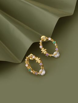 Carlton London - Gold-Plated CZ Studded Oval Shaped Stud Earrings