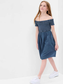 GAP - Girls Off-Shoulder Smocked Denim Dress