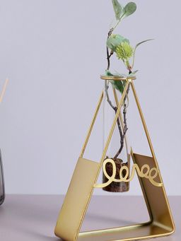 Bonhomie - Gold Solid Triangle Metal Glass Test Tube Vase