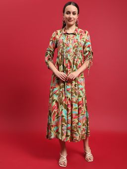 Shree - Women Liva Multi-Color Floral Midi Dress