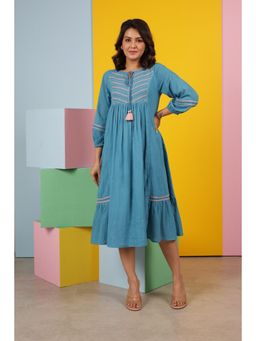 Autumnlane - Avanti Cyan Blue Cotton Midi Dress