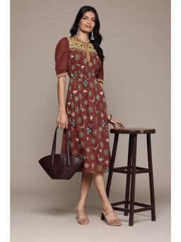 Aarke Ritu Kumar - Women Brown Indira Embroidered Midi Dress