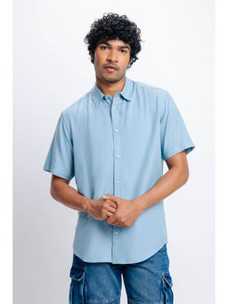 FREAKINS - Mens Blue Solid Viscose Blend Shirt