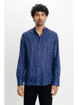 FREAKINS - Mens Royal Blue Printed Viscose Blend Shirt