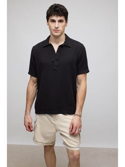 FREAKINS - Textured Black Mens Polo T-Shirt