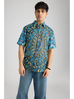 FREAKINS - Floric Aqua Printed Mens Resort Shirt