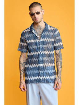 FREAKINS - Blue Zig Zag Mesh Shirt