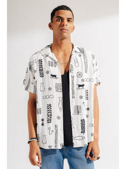FREAKINS - White Printed Mens Linen Shirt