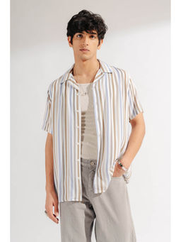 FREAKINS - Mens Green Stripe Viscose Shirt