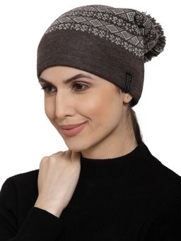 513 - Women Coffee Brown Off White Beanie