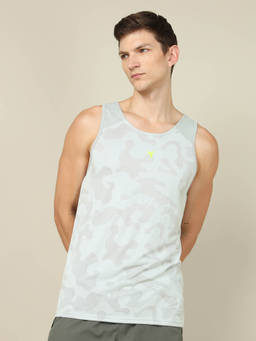 Technosport - Men Grey Jacquard Slim Fit Round Neck Sports Tank Top