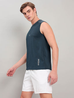Technosport - Men Blue Solid Slim Fit Round Neck Sports Tank Top with Elastic Lite